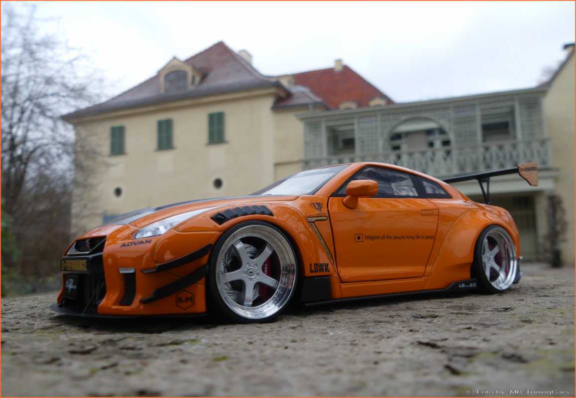 1:18 Nissan GTR35 2.0 LB Work - Orange - Echtalu-PVC-Felgen in OVP